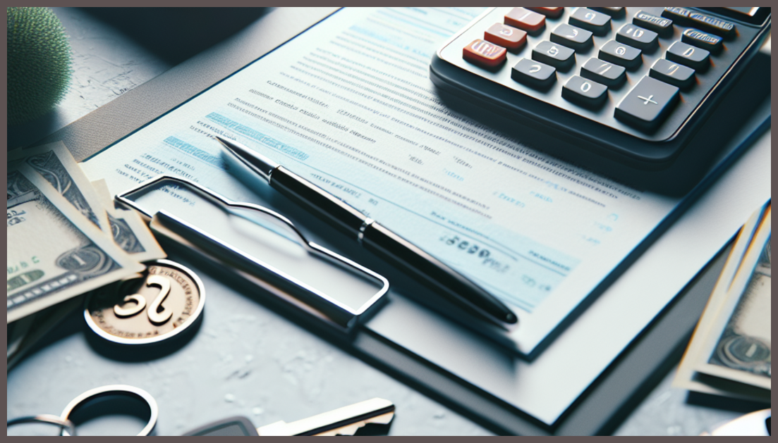 Calculator and insurance policy symbolizing credit score discounts.