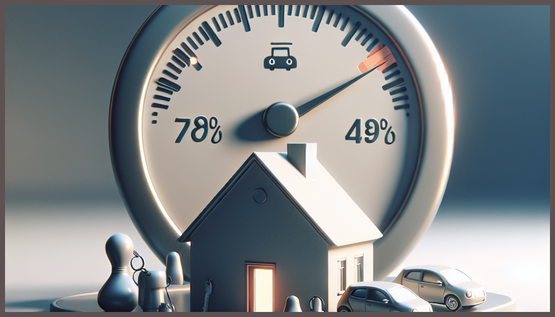 A home surrounded by credit score symbols and calculation tools